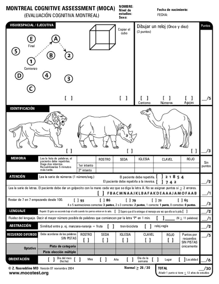 Test de evaluación cognitiva de Montreal (MoCA), ¿qué mide?